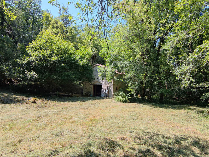 6.3 ha wooded plot with a small barn and a wooden cabin in a